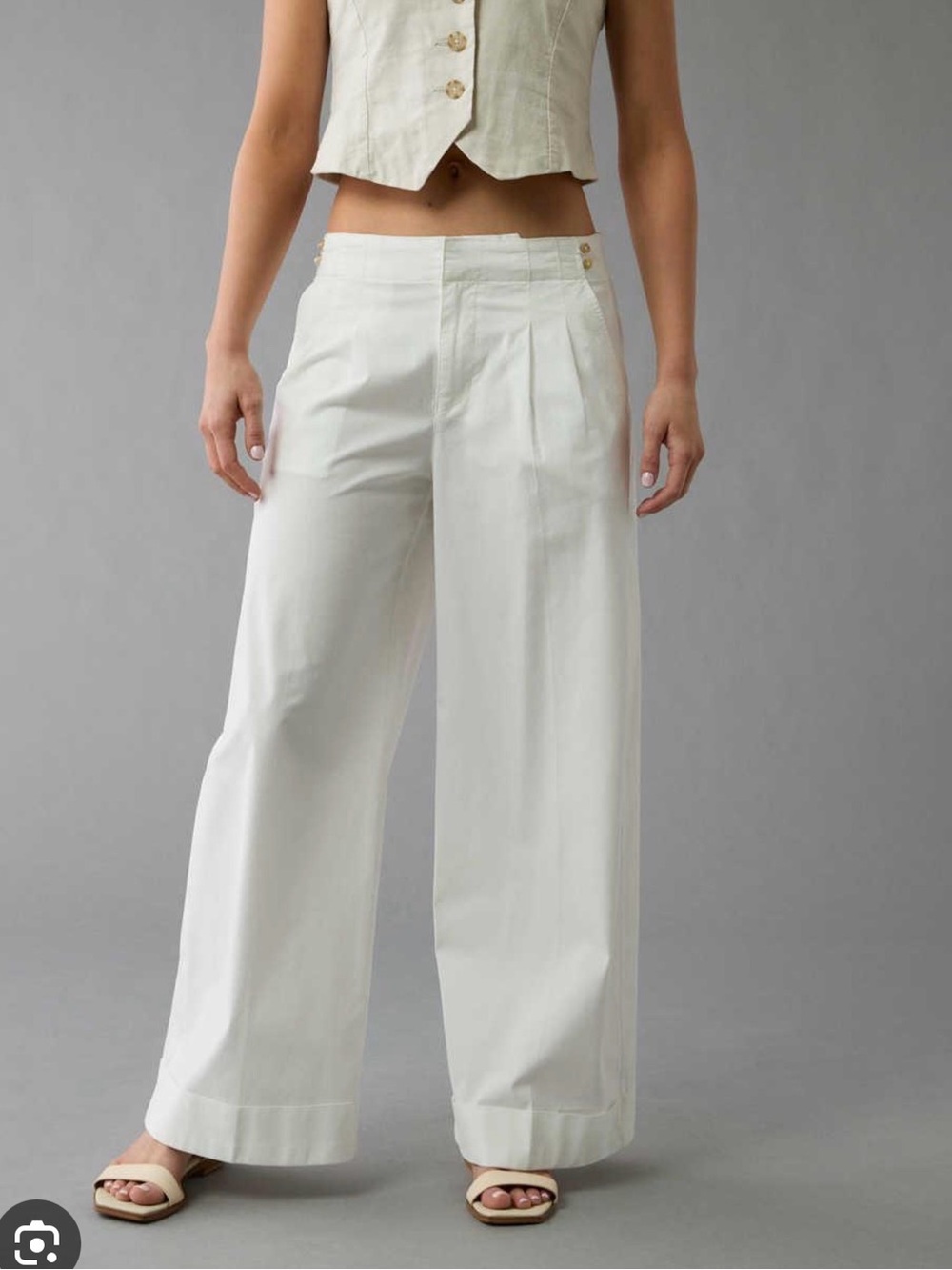 American Eagle Outfitters AE Poplin Pull On Pants in White high waisted
